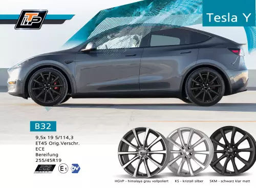 Auswahl Felgen für Tesla Y mit Fahrzeug